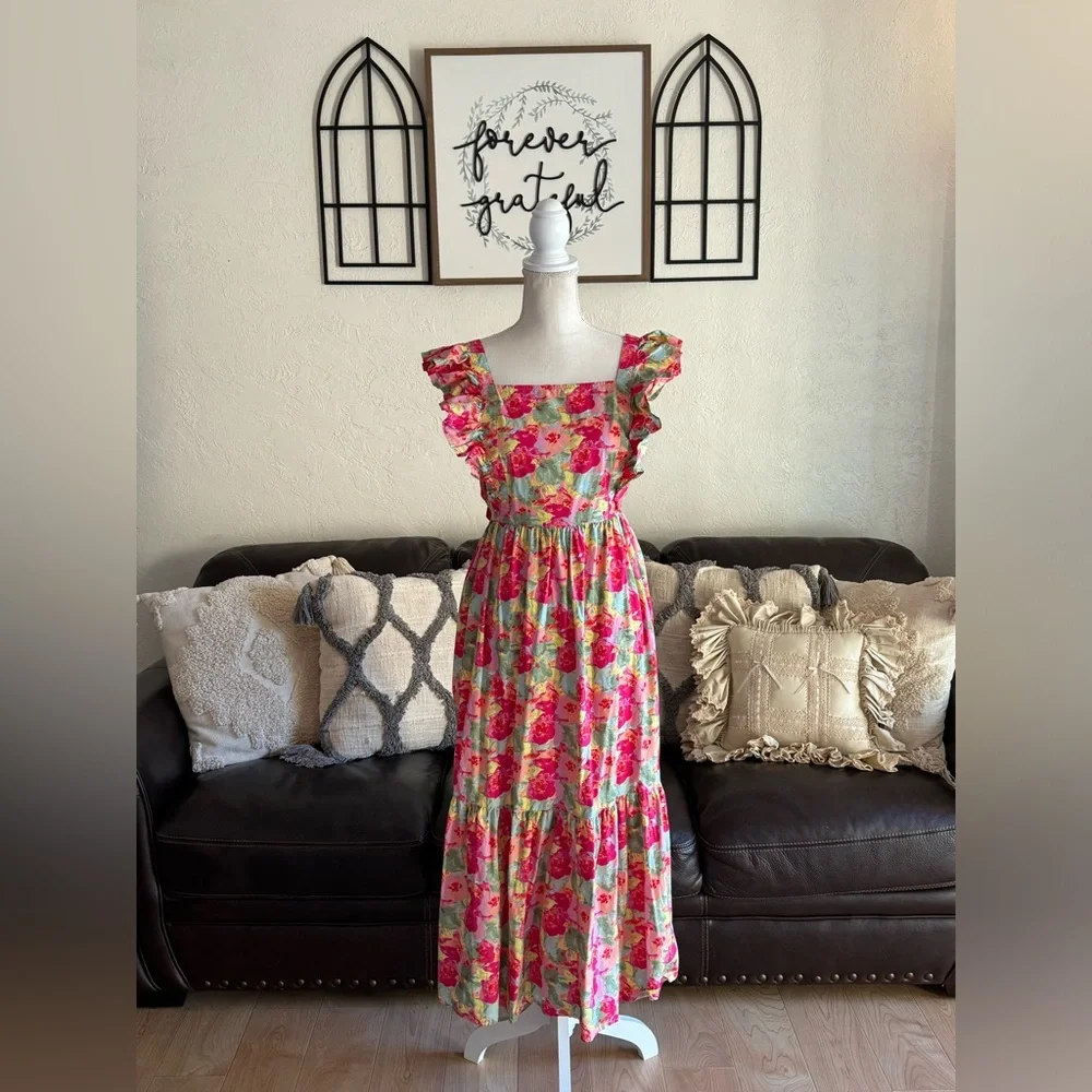Peyton & Parker Women's Short Sleeve Floral Print Maxi Dress Size L Boho Summer